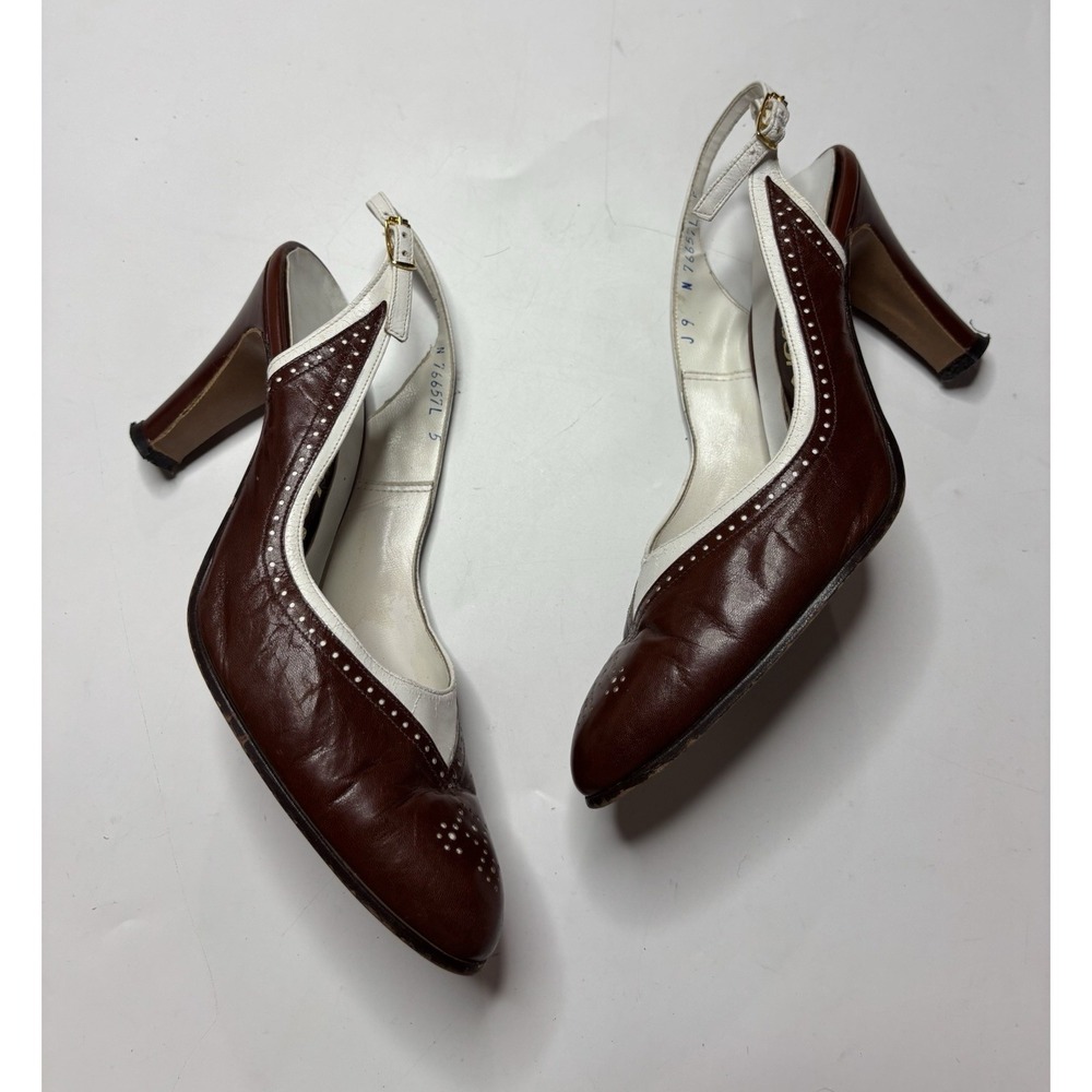 Vintage Joyce Women's 5 Brown White Spectator Pumps Leather Classy 70s 80s Sexy